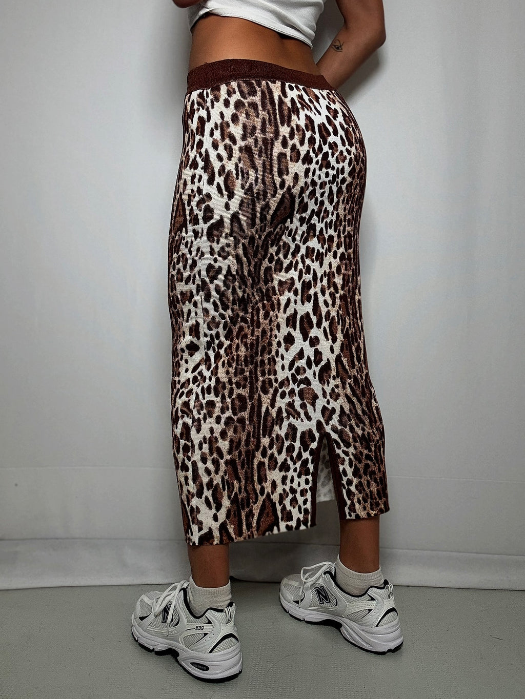 Vintage Maxirock aus Leopardenstrick L