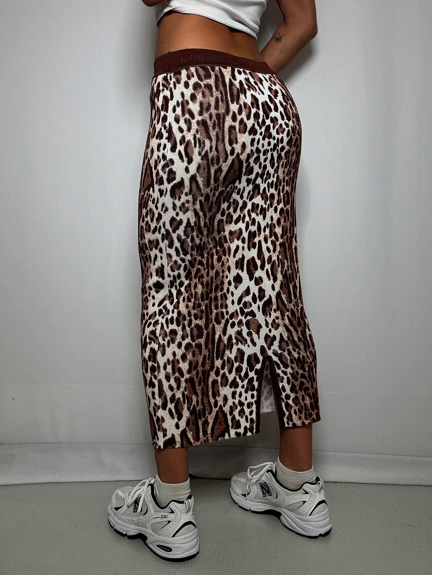 Vintage Maxirock aus Leopardenstrick L