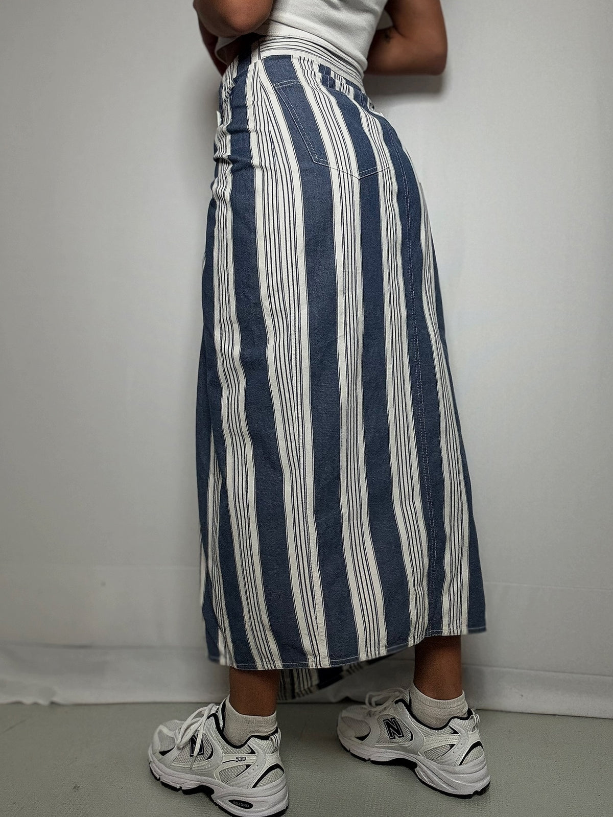 Jupe longue en denim rayé XS vintage