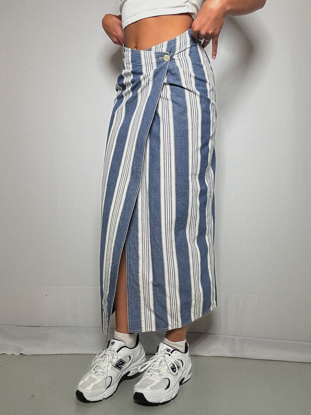 Jupe longue en denim rayé XS vintage