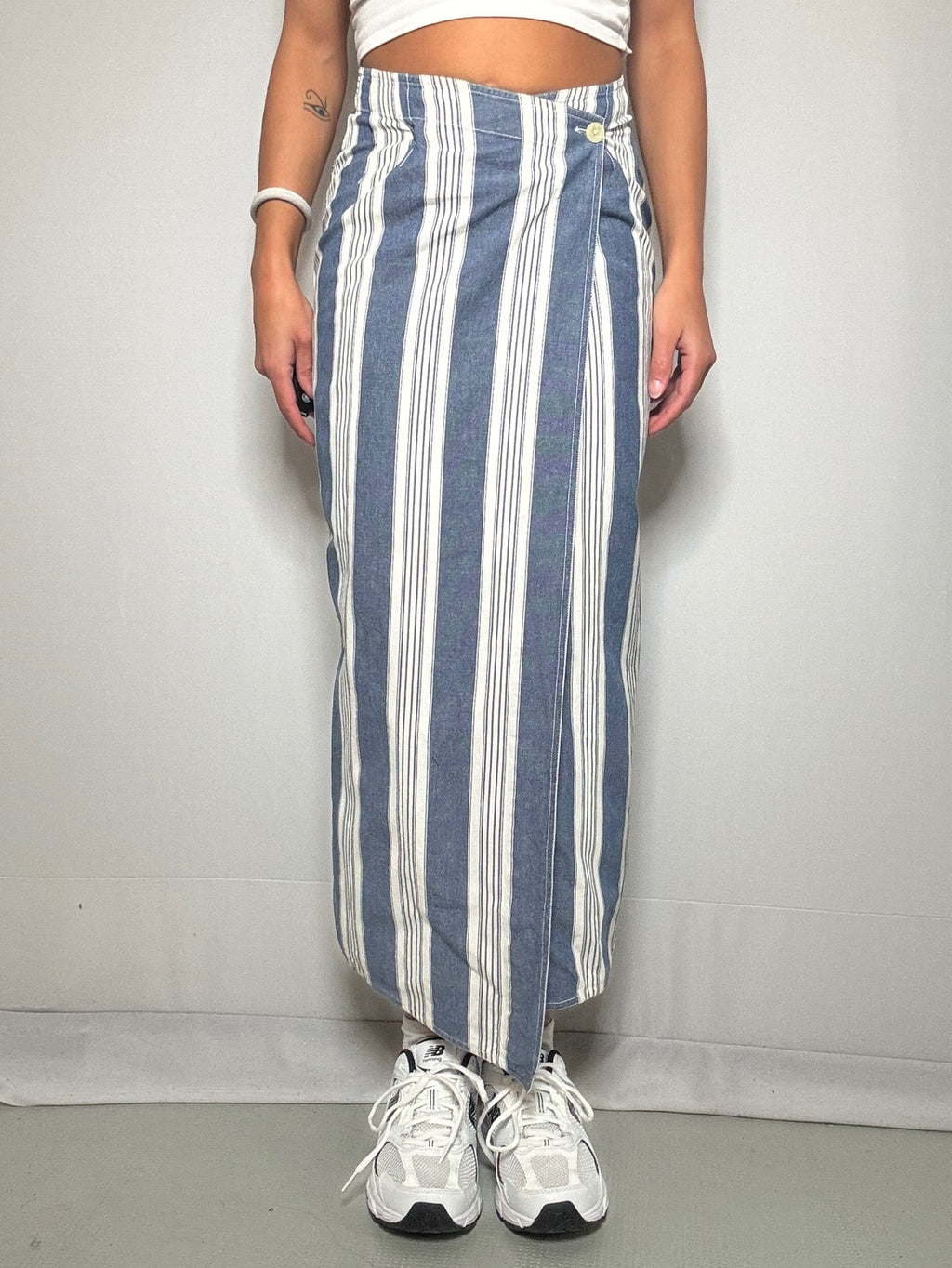 Jupe longue en denim rayé XS vintage