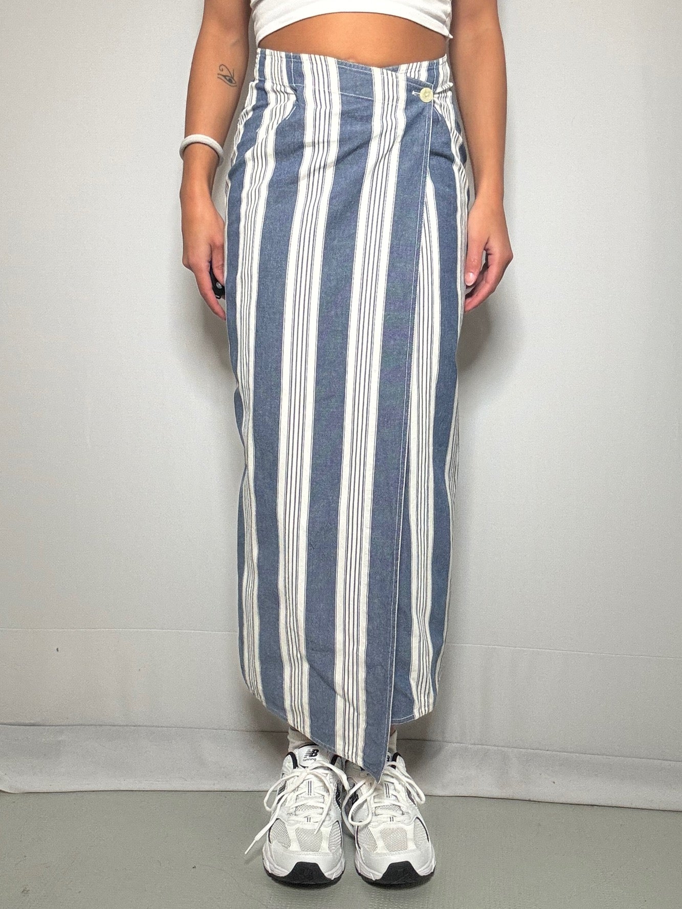 Jupe longue en denim rayé XS vintage