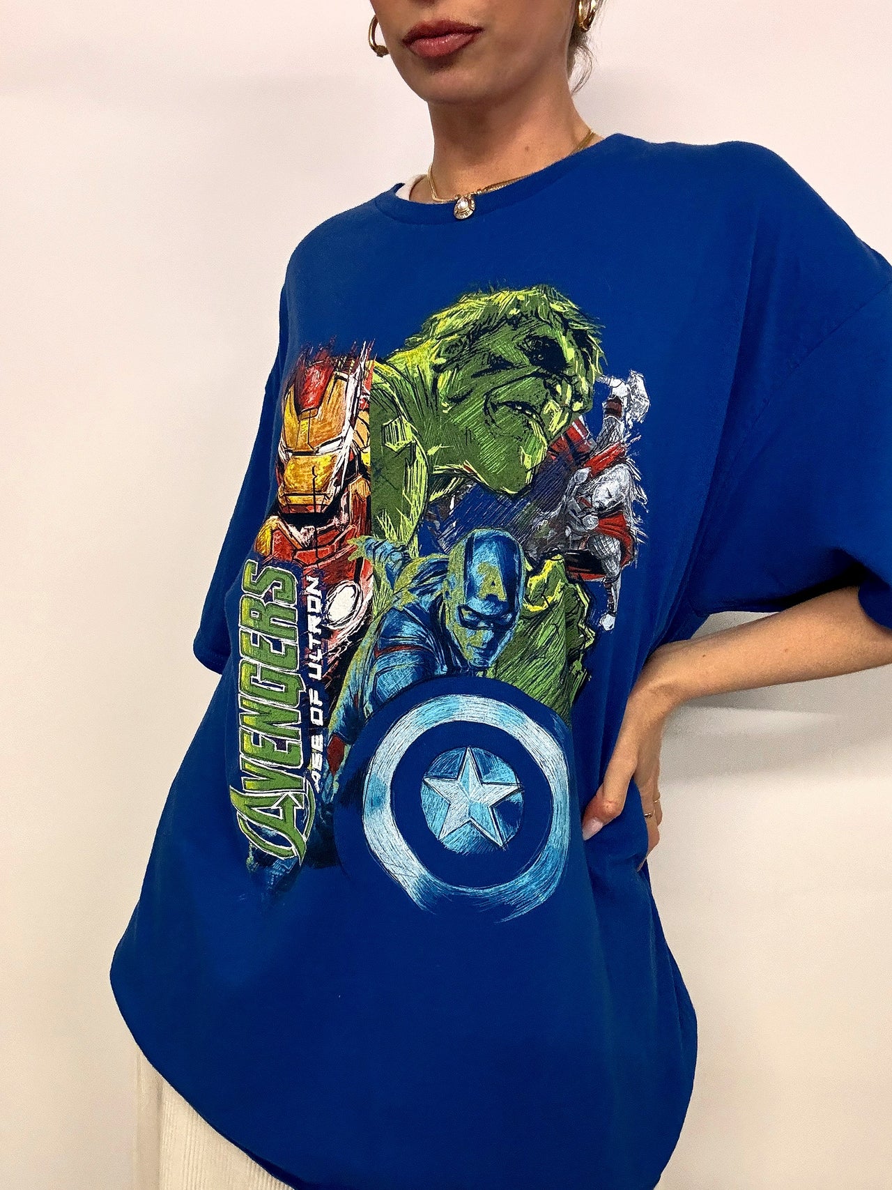 MARVEL x AVENGERS 2XL Vintage-T-Shirt in Blau 