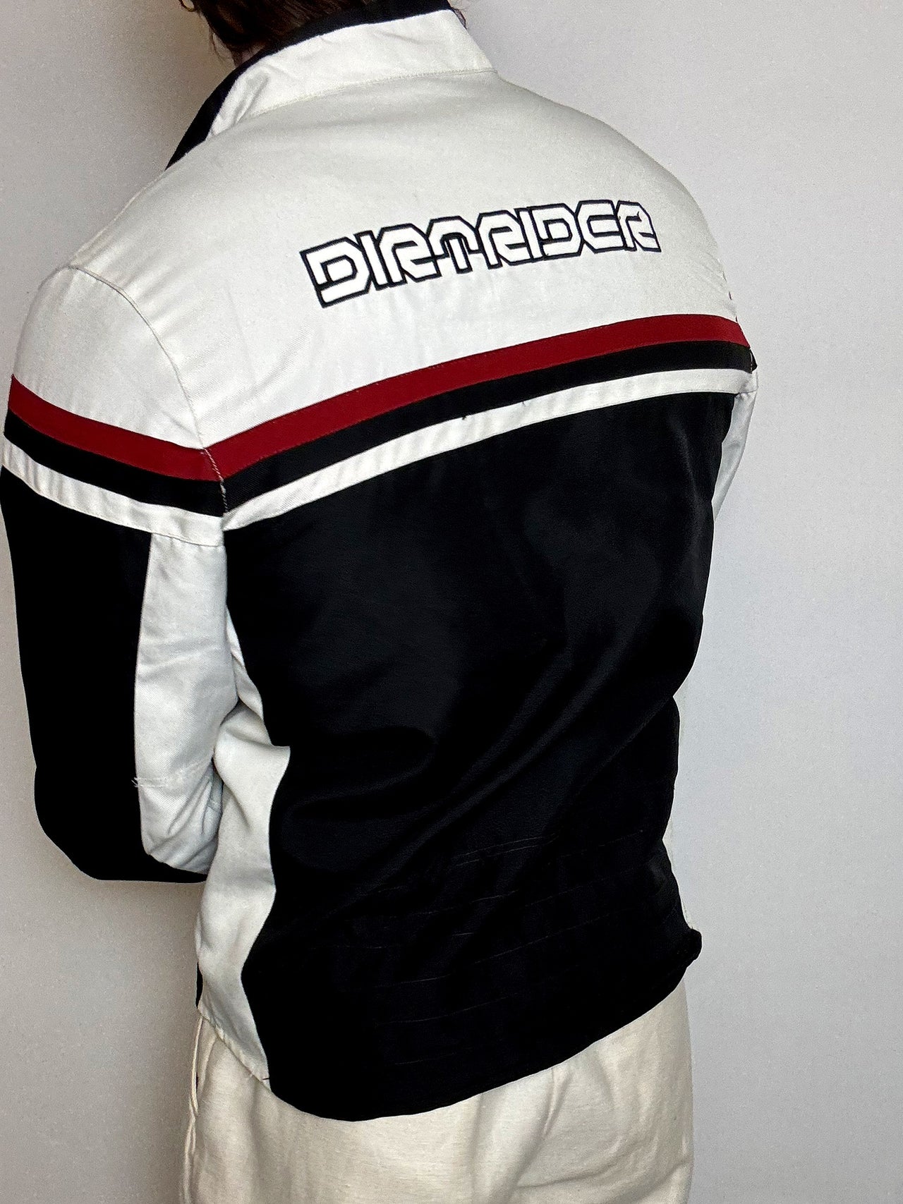 Veste de racing noire et blanche M/L vintage