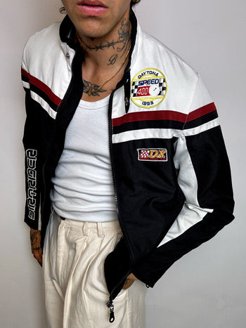Veste de racing noire et blanche M/L vintage