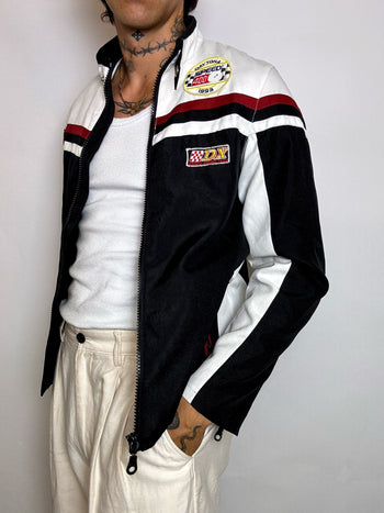Veste de racing noire et blanche M/L vintage