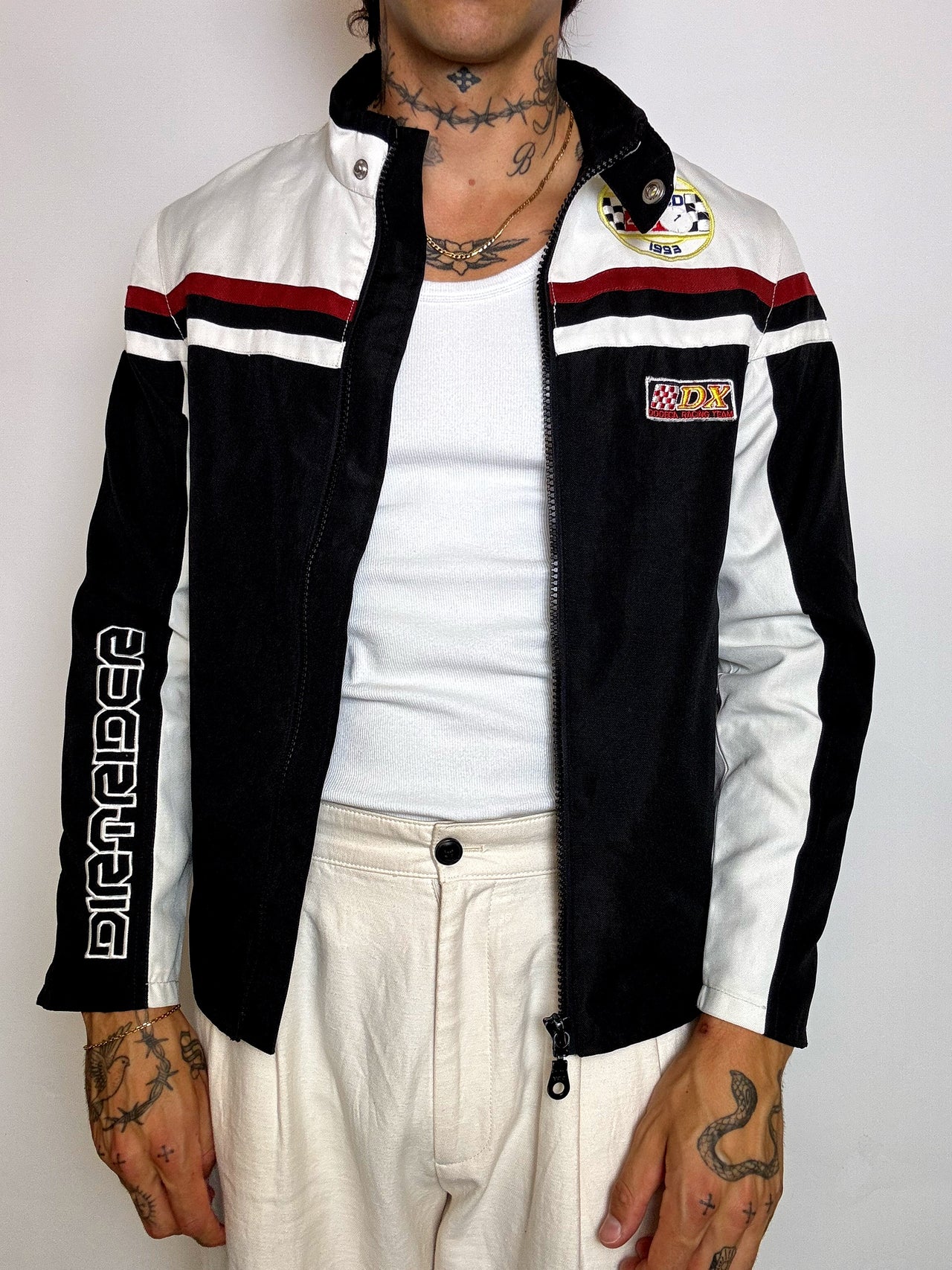 Veste de racing noire et blanche M/L vintage
