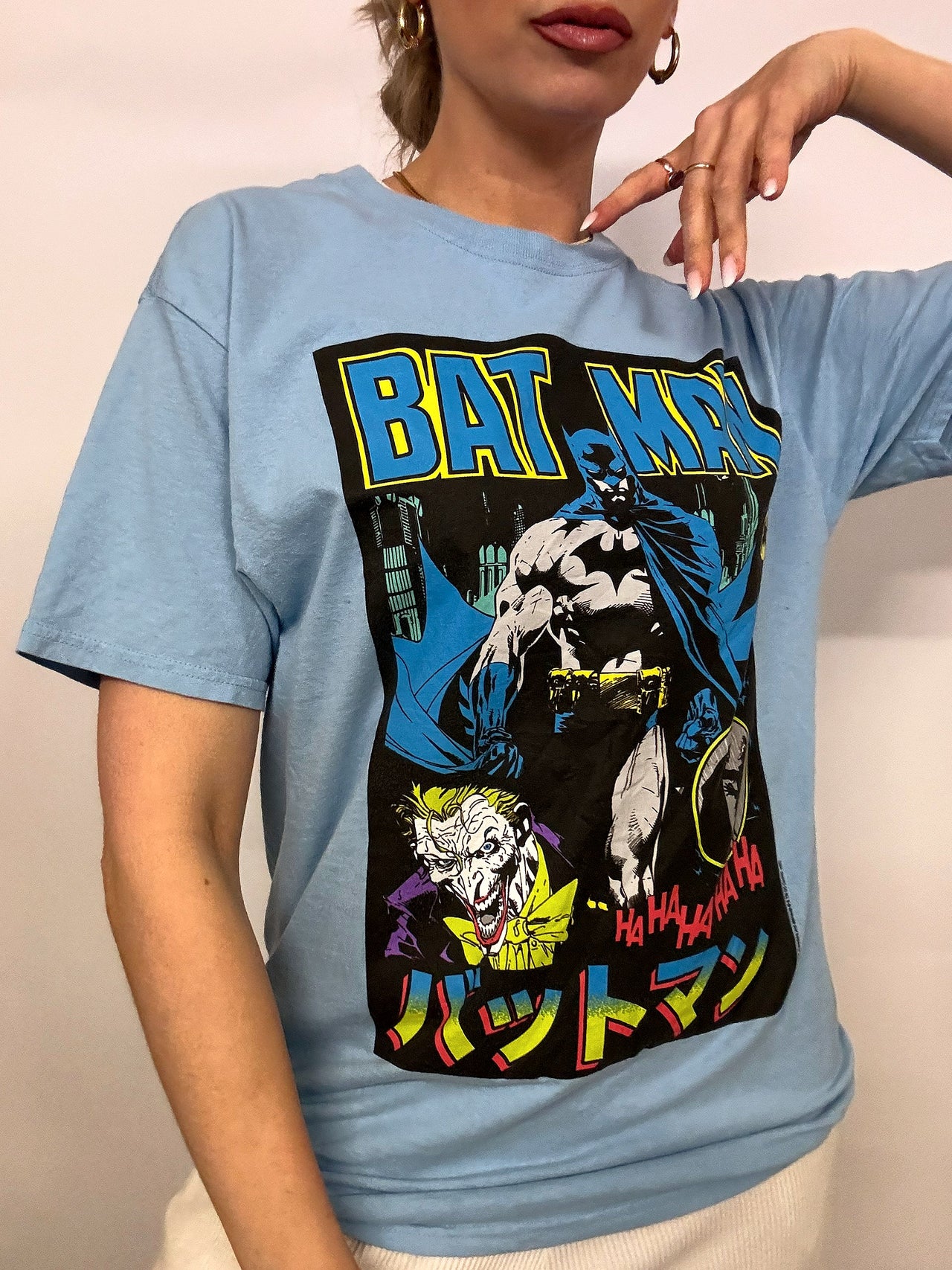 Tee shirt bleu ciel  FRUITOFTHELOOM x BATMAN M vintage