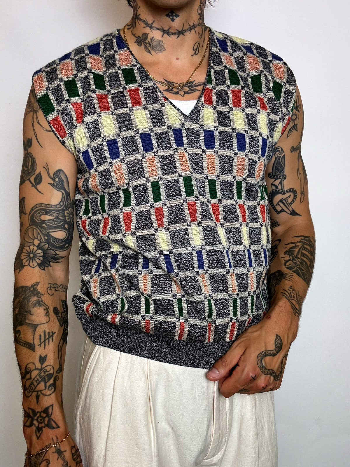 gilet en maille graphique L vintage
