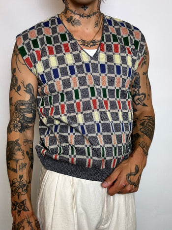 gilet en maille graphique L vintage