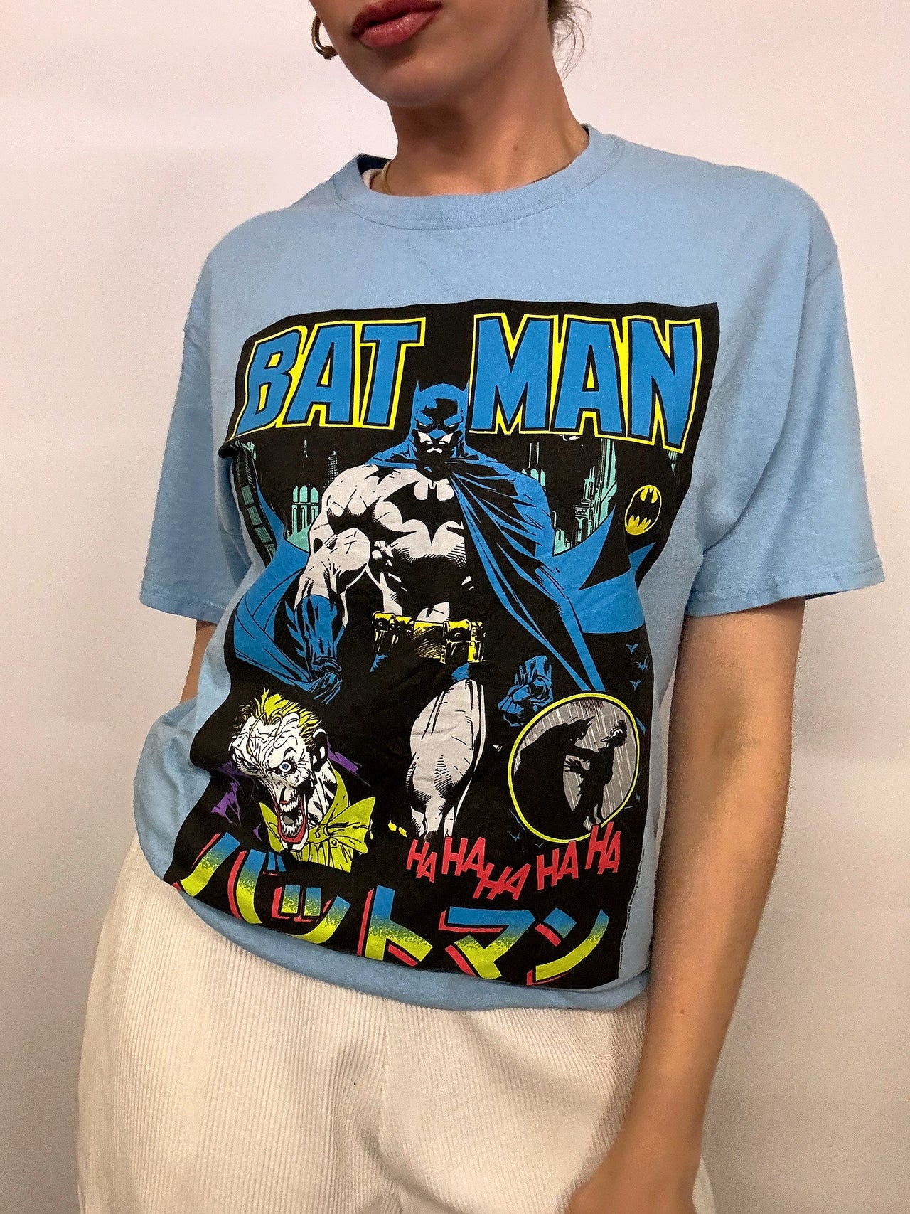 Tee shirt bleu ciel  FRUITOFTHELOOM x BATMAN M vintage