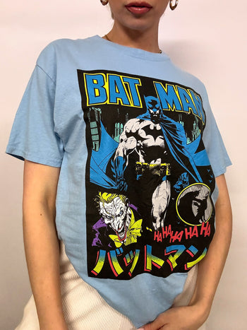 FRUITOFTHELOOM x BATMAN M sky blue t-shirt vintage 