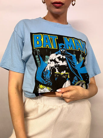 FRUITOFTHELOOM x BATMAN M Vintage himmelblaues T-Shirt 