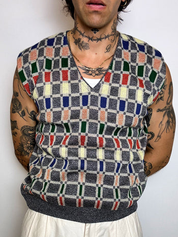 gilet en maille graphique L vintage