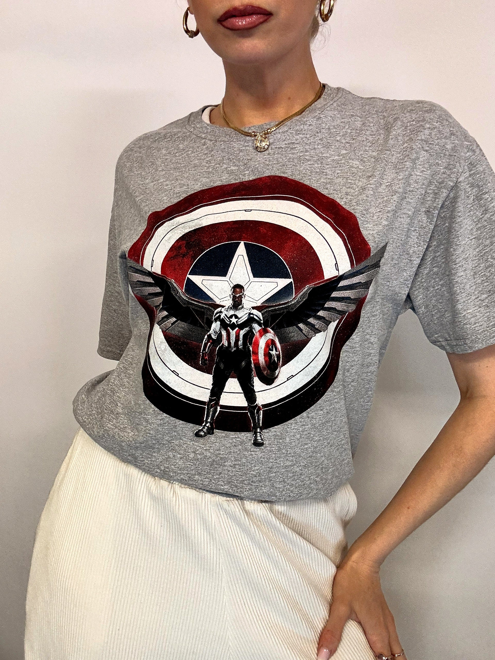 MARVEL x CAPTAIN AMERICA L gray t-shirt 