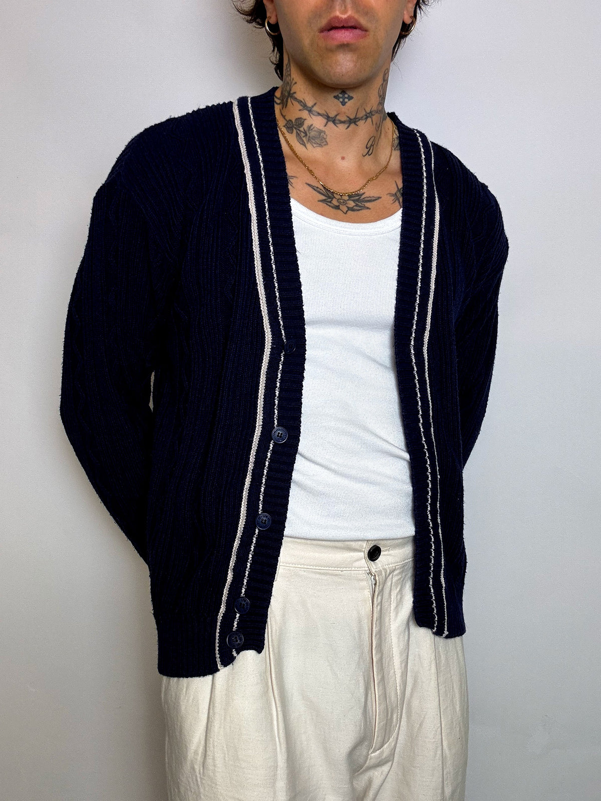 Vintage Levi's Strickjacke in Marineblau, Größe M