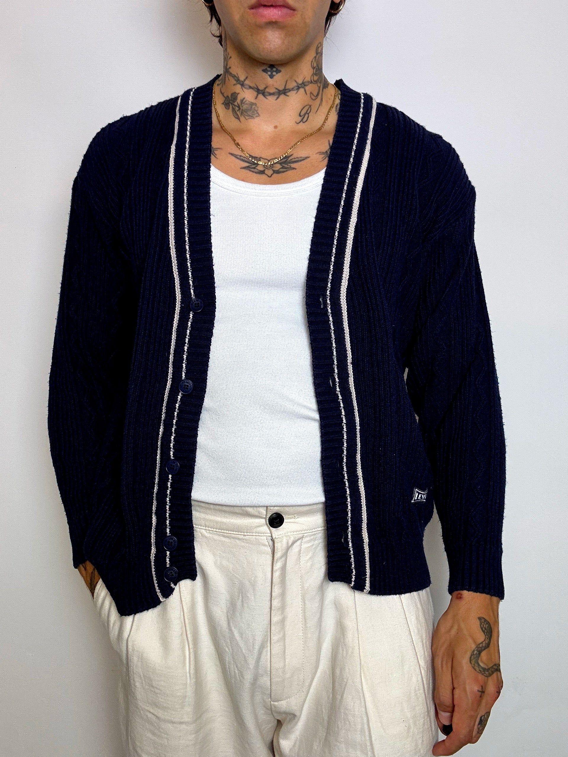 Vintage Levi's Strickjacke in Marineblau, Größe M