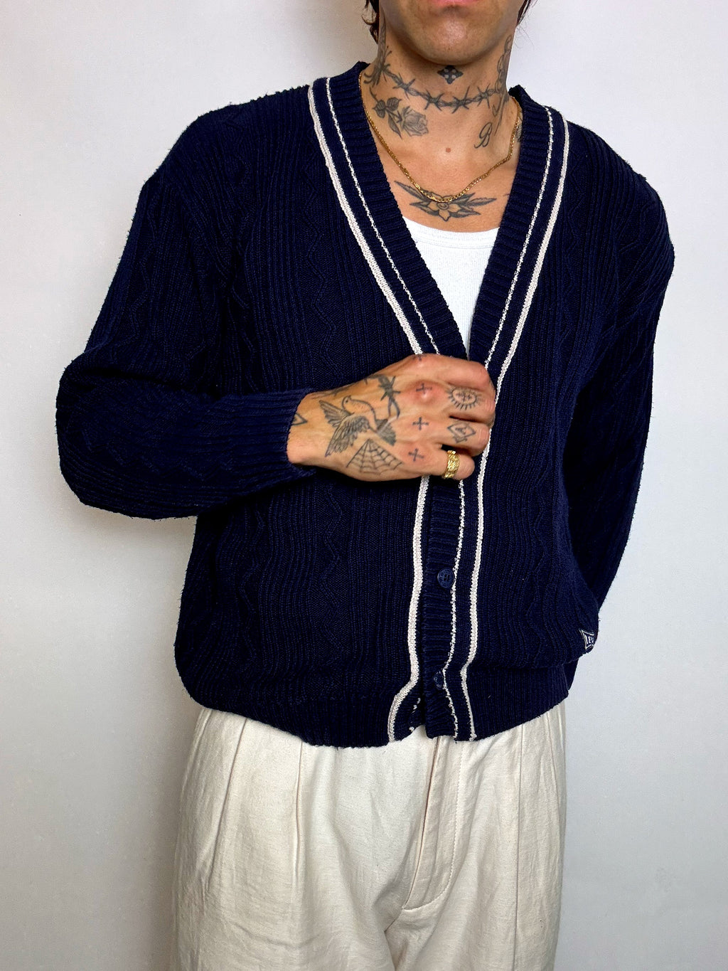 Vintage Levi's Strickjacke in Marineblau, Größe M