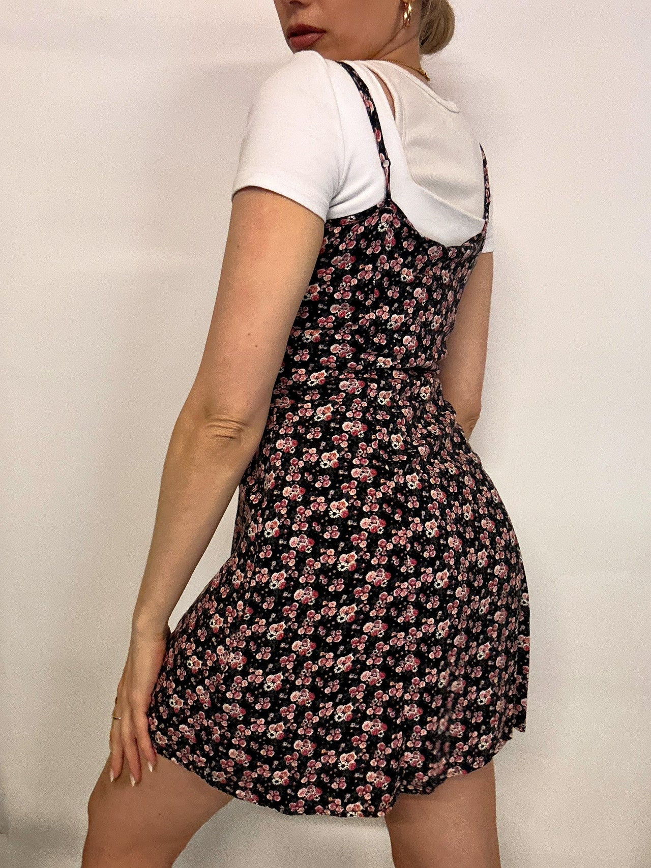 Vintage Black and Pink Floral Dress S/M