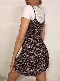 Robe à fleurs noire et rose S/M vintage