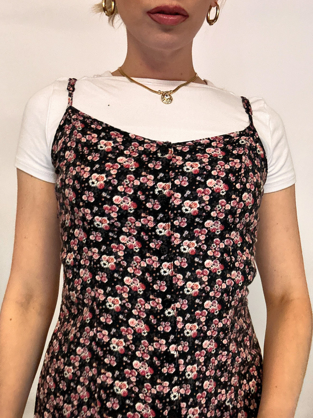 Robe à fleurs noire et rose S/M vintage