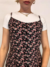 Robe à fleurs noire et rose S/M vintage