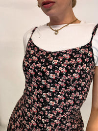 Robe à fleurs noire et rose S/M vintage