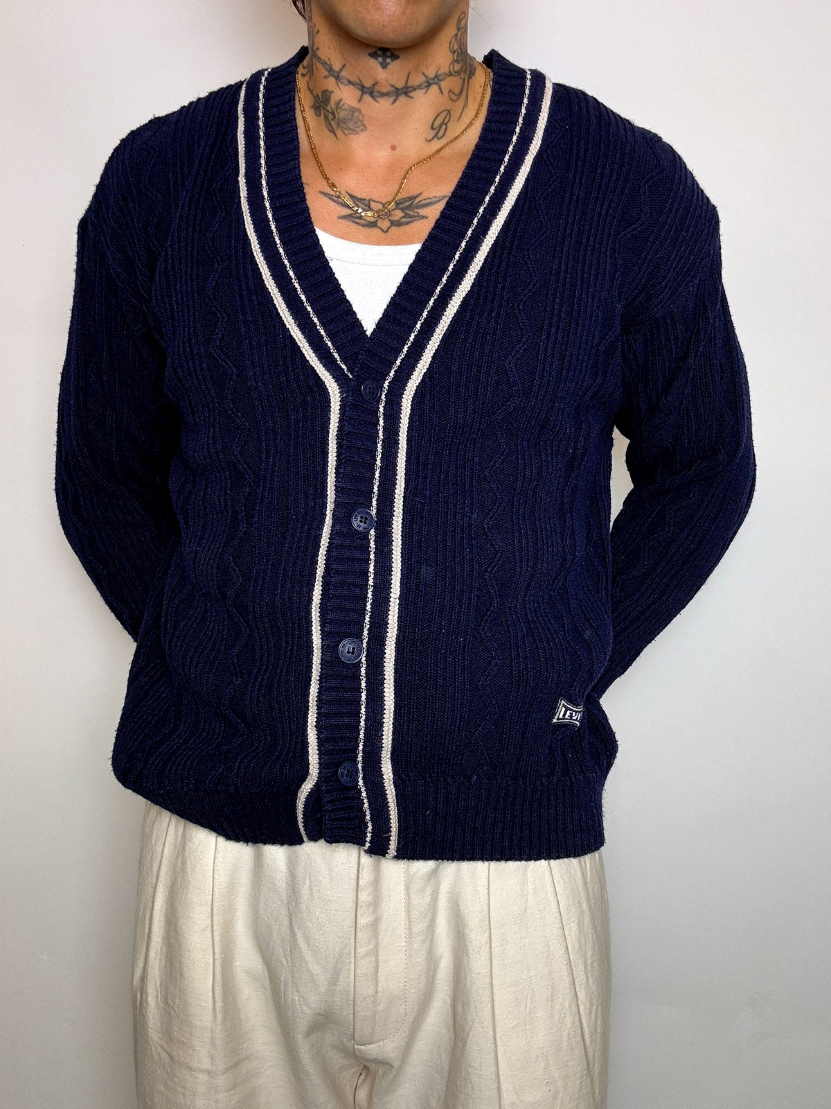 Vintage Levi's Strickjacke in Marineblau, Größe M