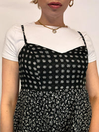Robe fleurie noire et blanche S/M vintage