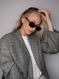 Blue recycled rectangular vintage glasses with blue lenses 