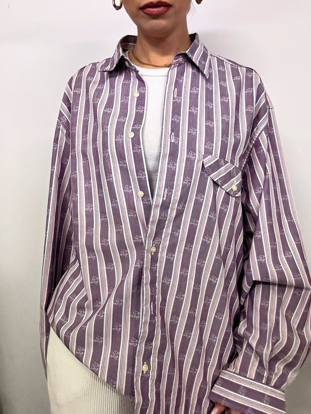 Vintage lila Satin Fluid Shirt L