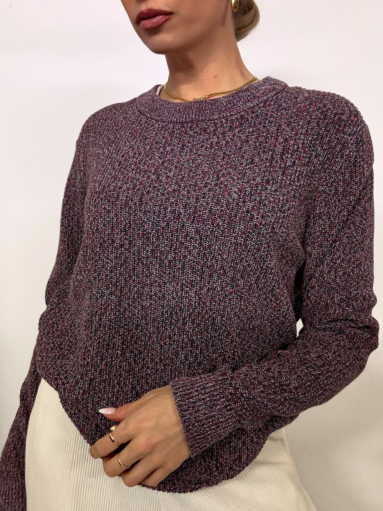 Pull col rond en coton chiné TOMMY HILFIGER M vintage