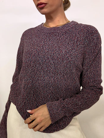 Pull col rond en coton chiné TOMMY HILFIGER M vintage