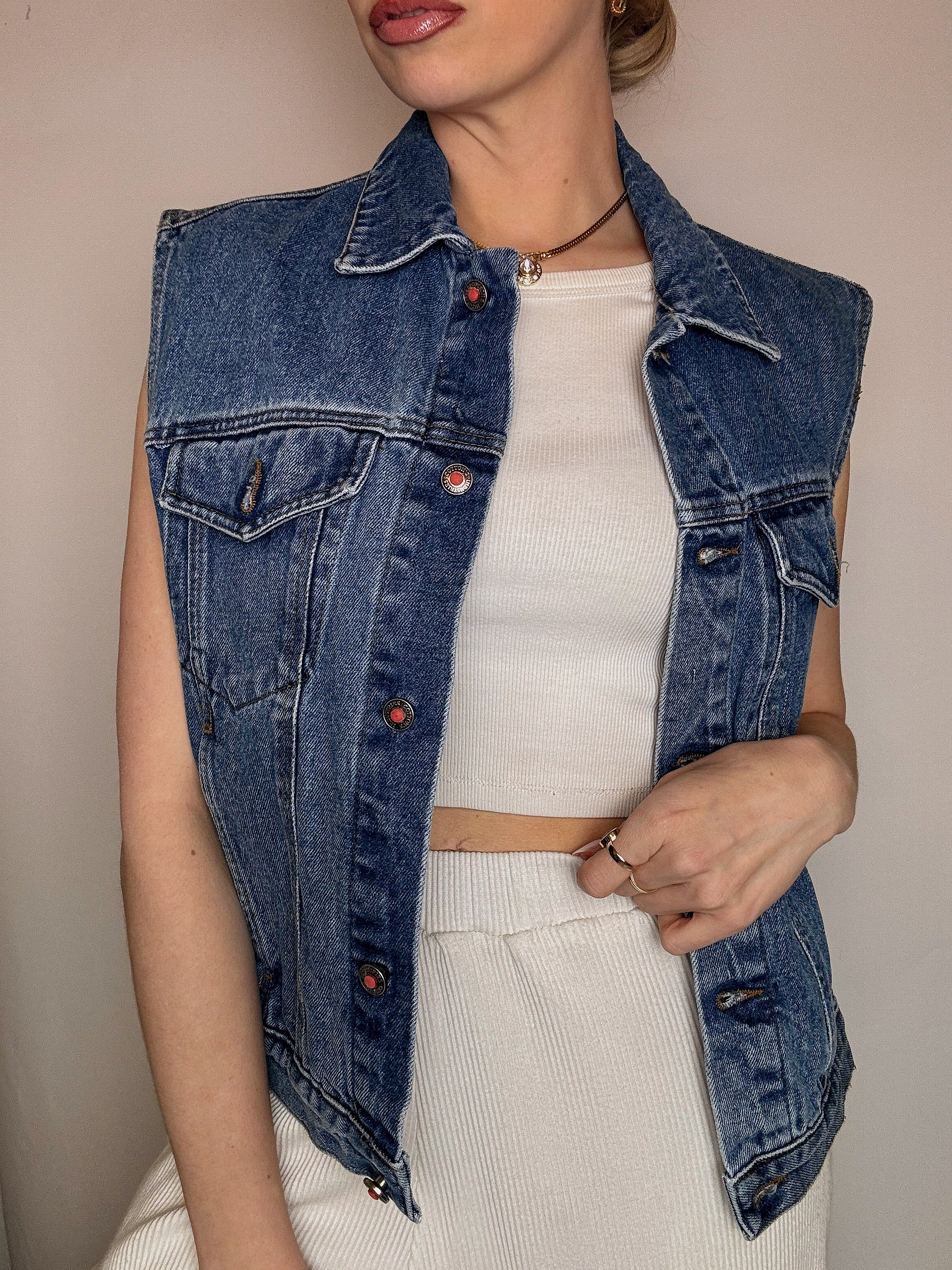 Vintage blaue Jeansweste, Größe M