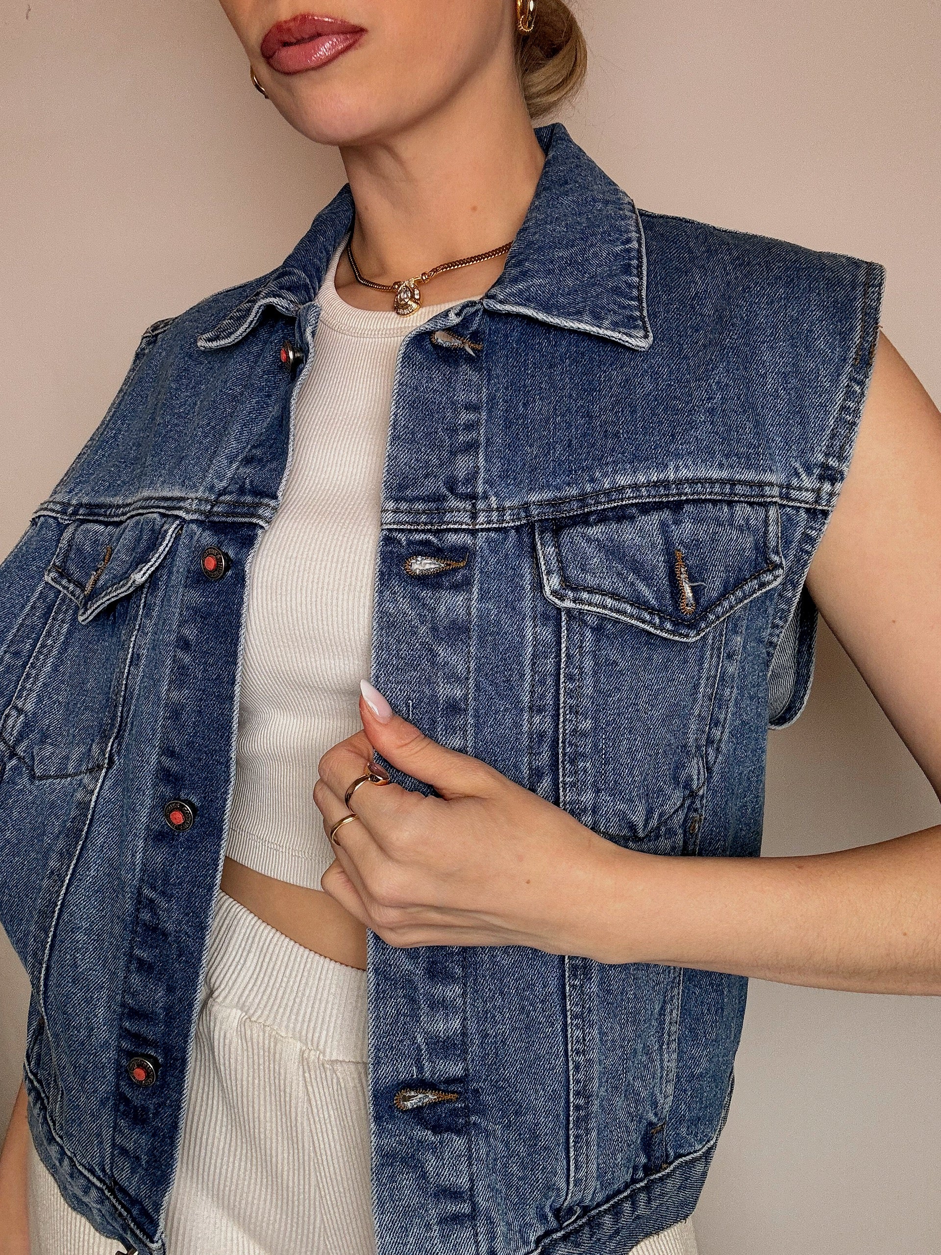 Vintage blaue Jeansweste, Größe M