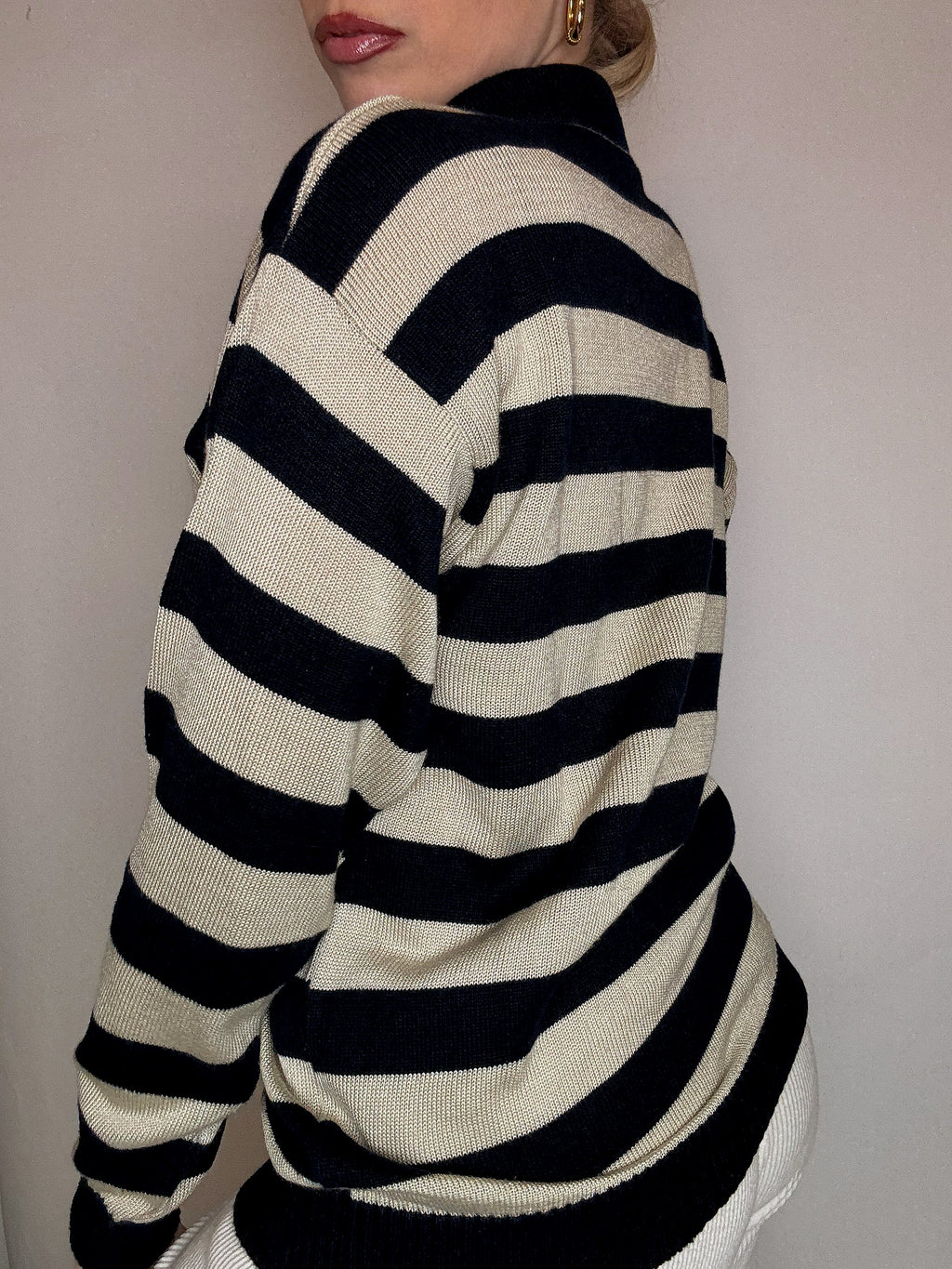 Vintage Patterned Knit Crew Neck Sweater M/L