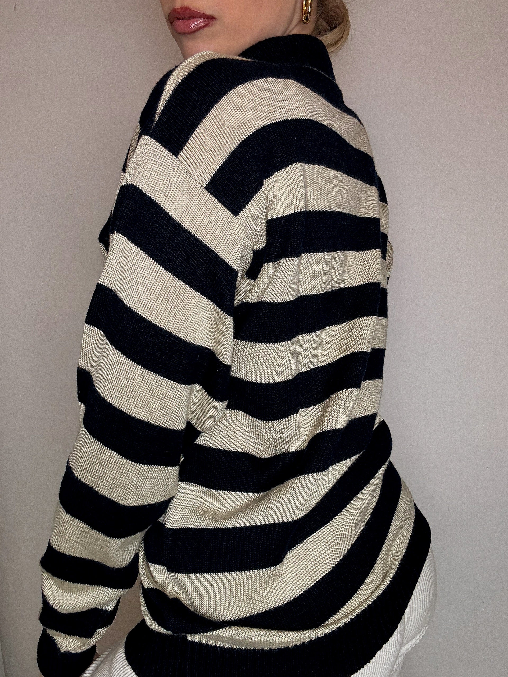 Vintage Patterned Knit Crew Neck Sweater M/L