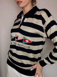 Vintage Patterned Knit Crew Neck Sweater M/L