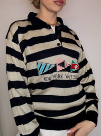 Vintage Patterned Knit Crew Neck Sweater M/L