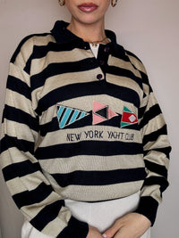 Vintage Patterned Knit Crew Neck Sweater M/L