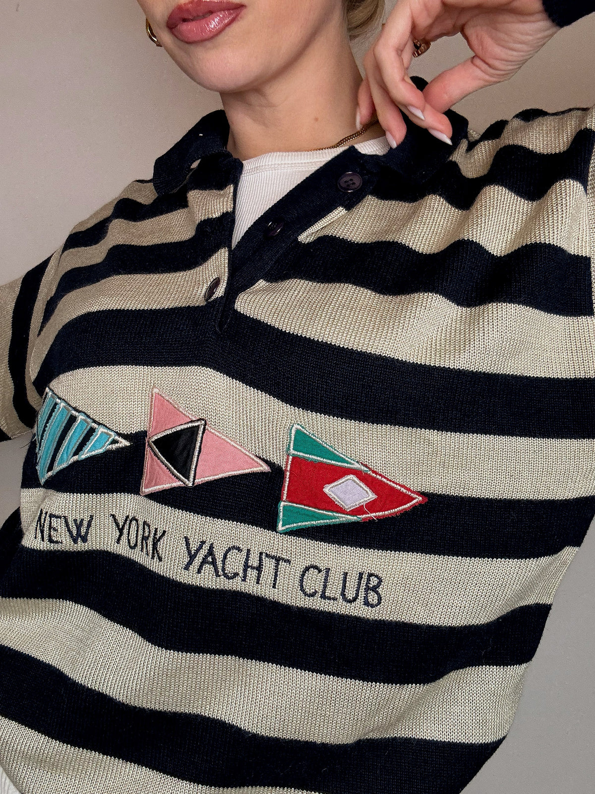 Vintage Patterned Knit Crew Neck Sweater M/L