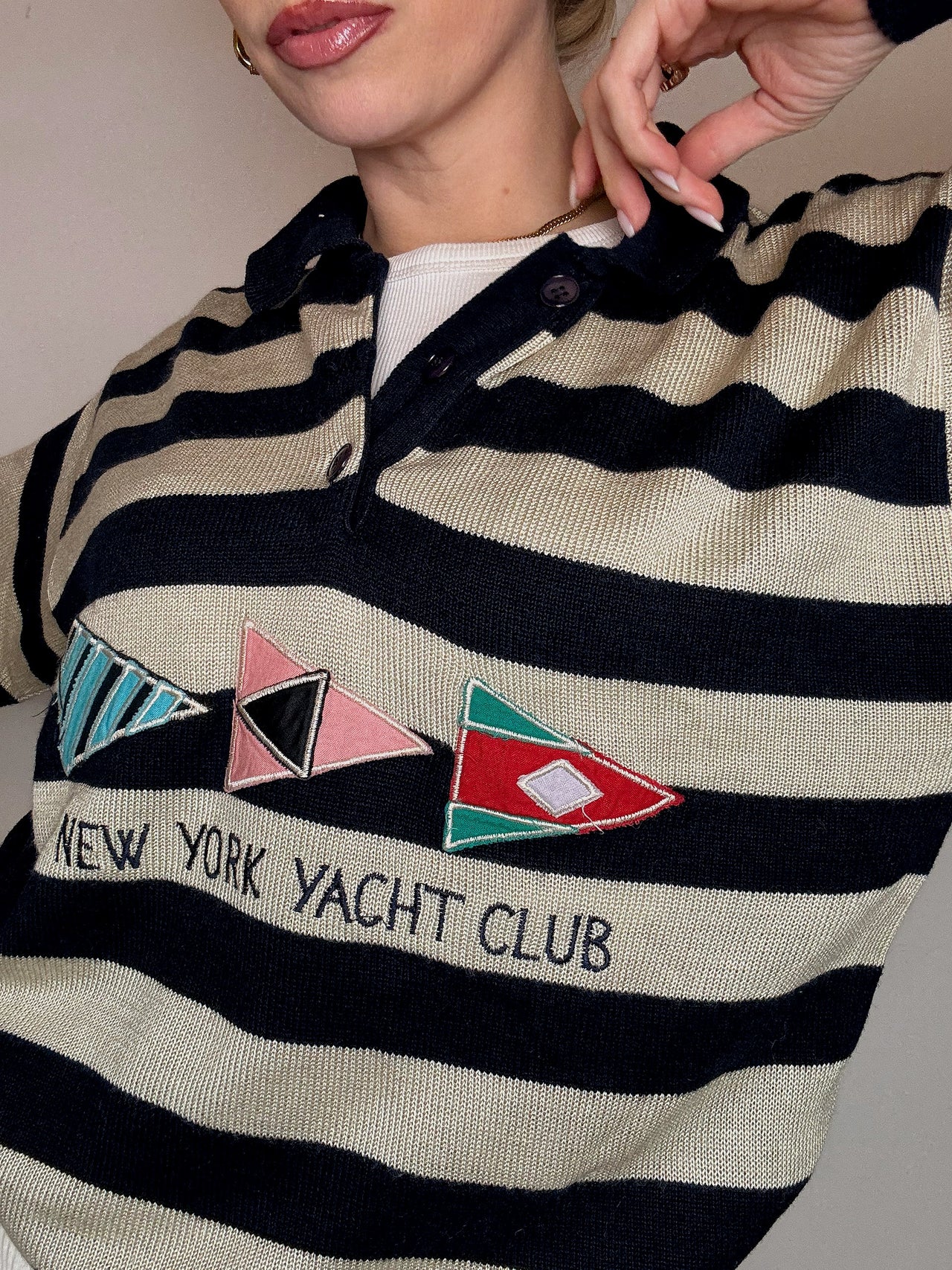 Vintage Patterned Knit Crew Neck Sweater M/L