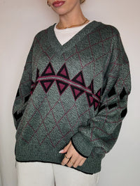 Vintage navy argyl knit sweater L