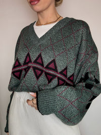 Vintage navy argyl knit sweater L
