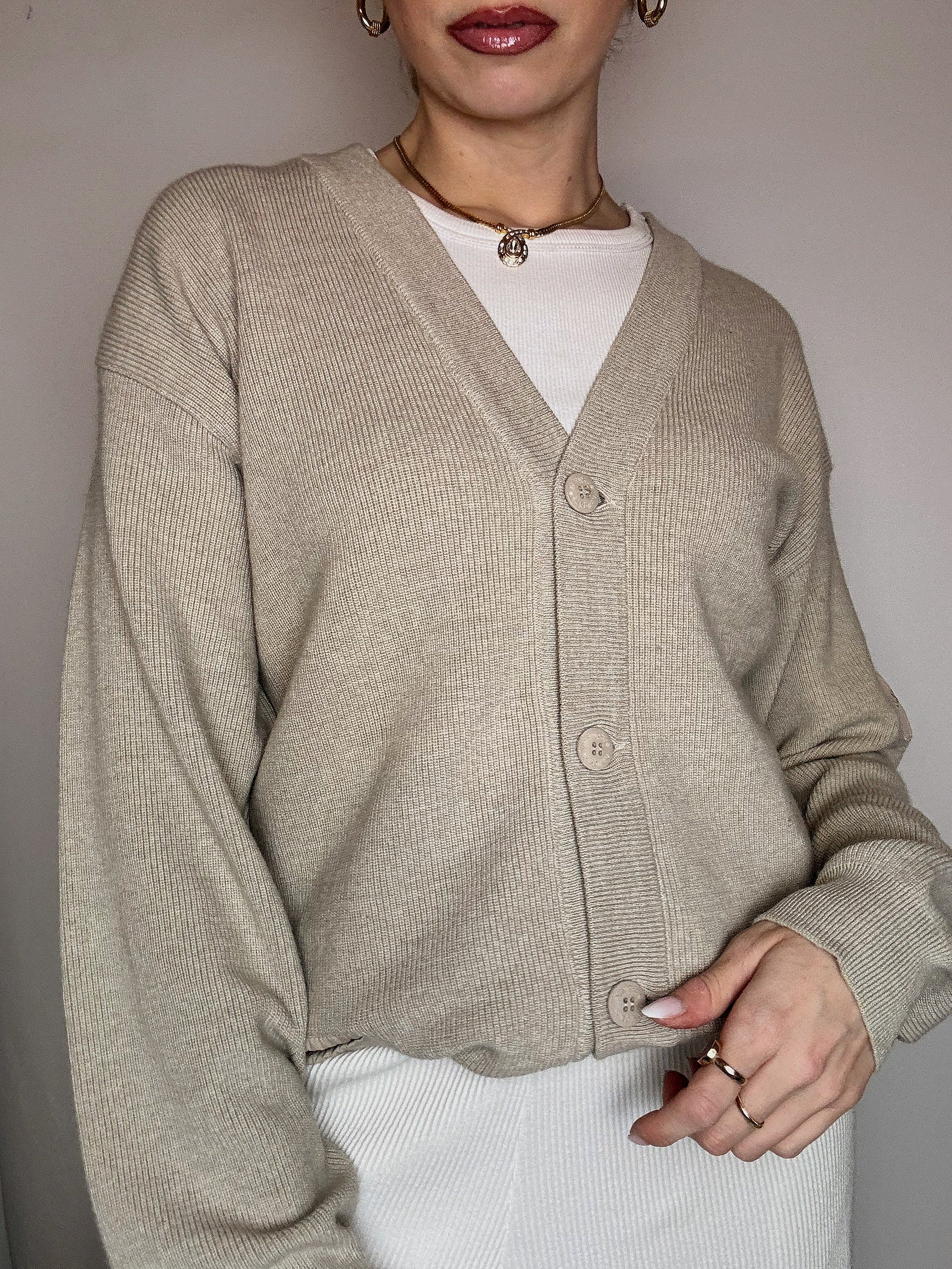 Vintage RALPH LAUREN Creme Reißverschluss Strickjacke