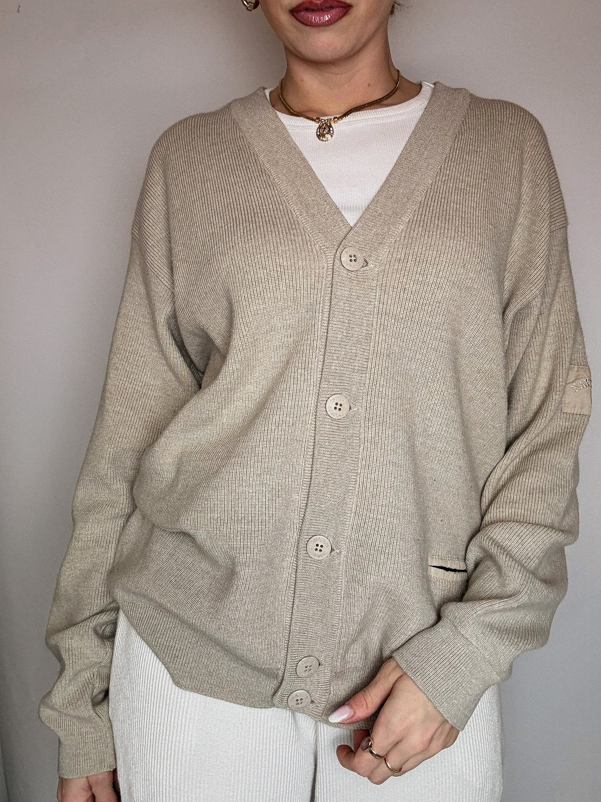 Vintage RALPH LAUREN Creme Reißverschluss Strickjacke