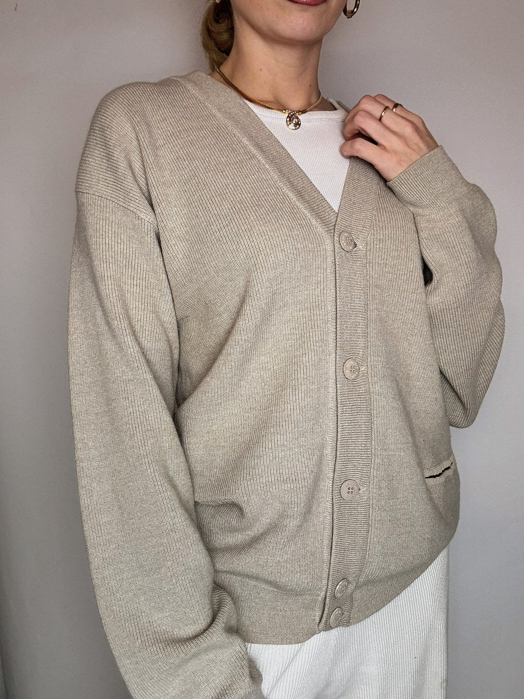 Vintage RALPH LAUREN Creme Reißverschluss Strickjacke