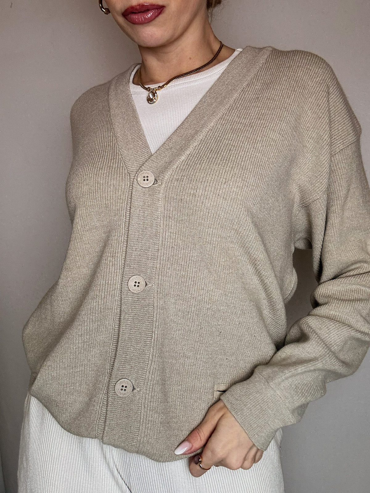 Vintage RALPH LAUREN Creme Reißverschluss Strickjacke