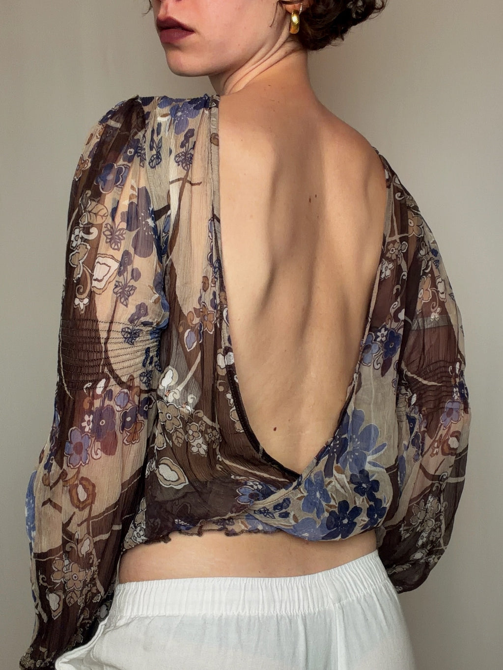Top voile fin brun S/M vintage