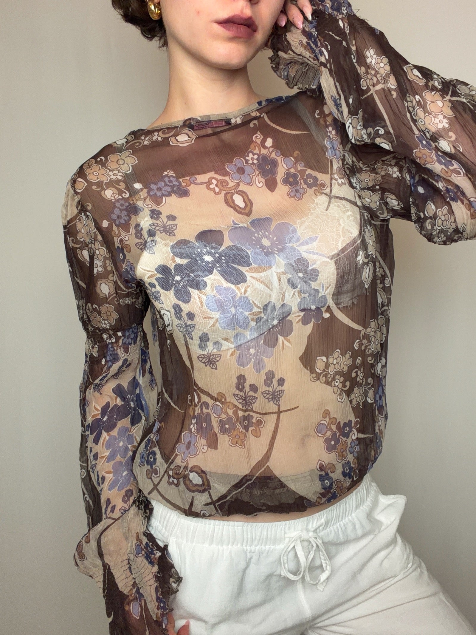 Top voile fin brun S/M vintage